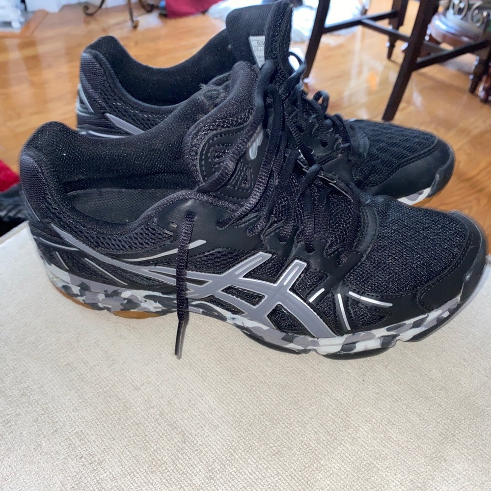 ASICS Women's Gel Flashpoint Black/Gray Camo Crosstraining Running Shoes Sz 9.